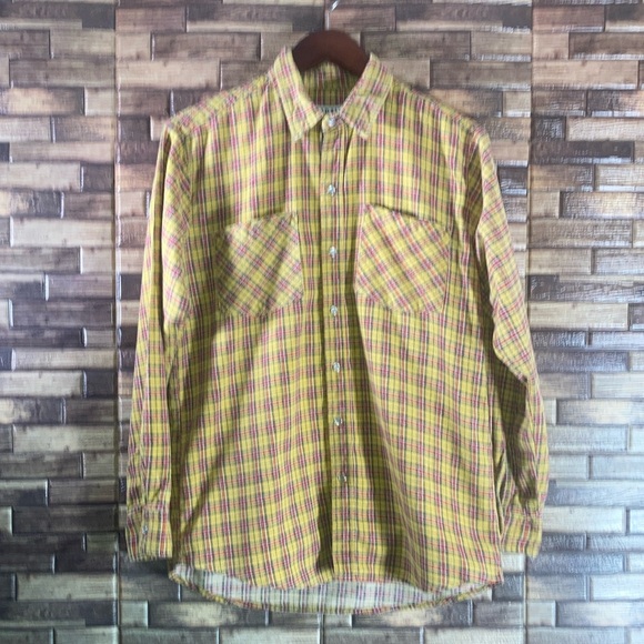 Mens Vintage Haband YELLOW Plaid Flannel Small EUC - Picture 1 of 8